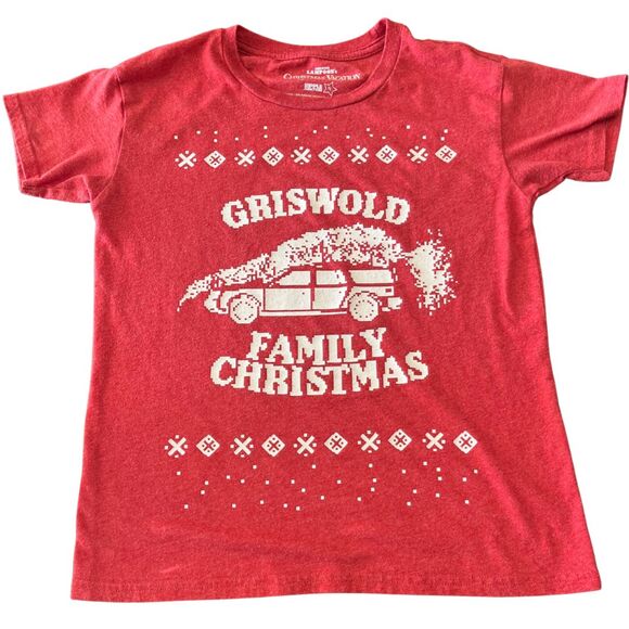 YOUTH LARGE GRISWOLD FAMILY CHRISTMAS PIXELATED GRAPHIC T-SHIRT - Picture 1 of 7